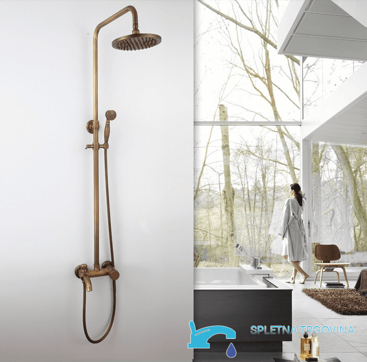 Sistema doccia EYN BTA1513 esterno a parete con bocca girevole, nelle finiture bronzo antico e bronzo dorato