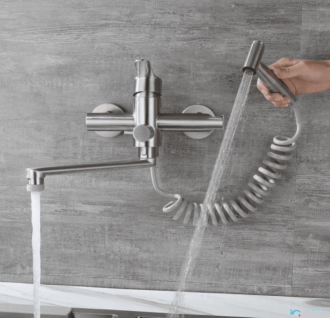 Sistema doccia a parete EYN WK1124 in acciaio inox con doccetta multigetto e più finiture