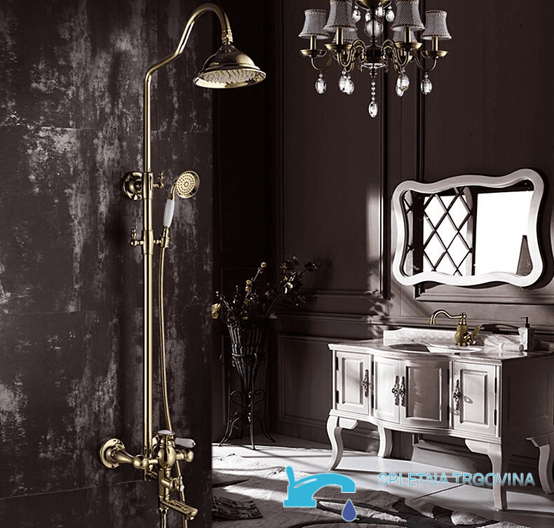 Pannello doccia woo-1872 a vista con LED in più finiture, tra cui oro antico e bianco