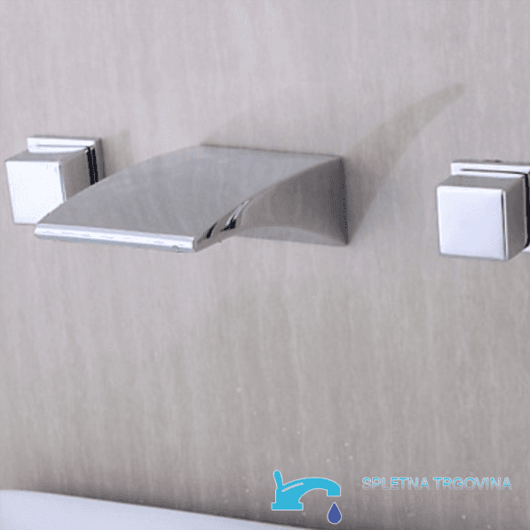 Rubinetto per lavabo EYN SU9338 a parete con erogazione a cascata, finiture argento, cromo e argento-cromo