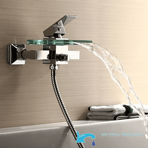Miscelatore per vasca a parete EYN SK9024 in vetro con cascata LED, in più finiture tra cui cromo e nero