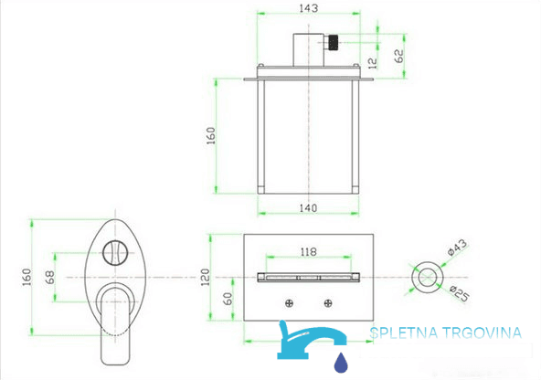 Miscelatore da incasso per vasca EYN PSK7917 con cascata LED, doccetta estraibile e più finiture, tra cui cromo e argento