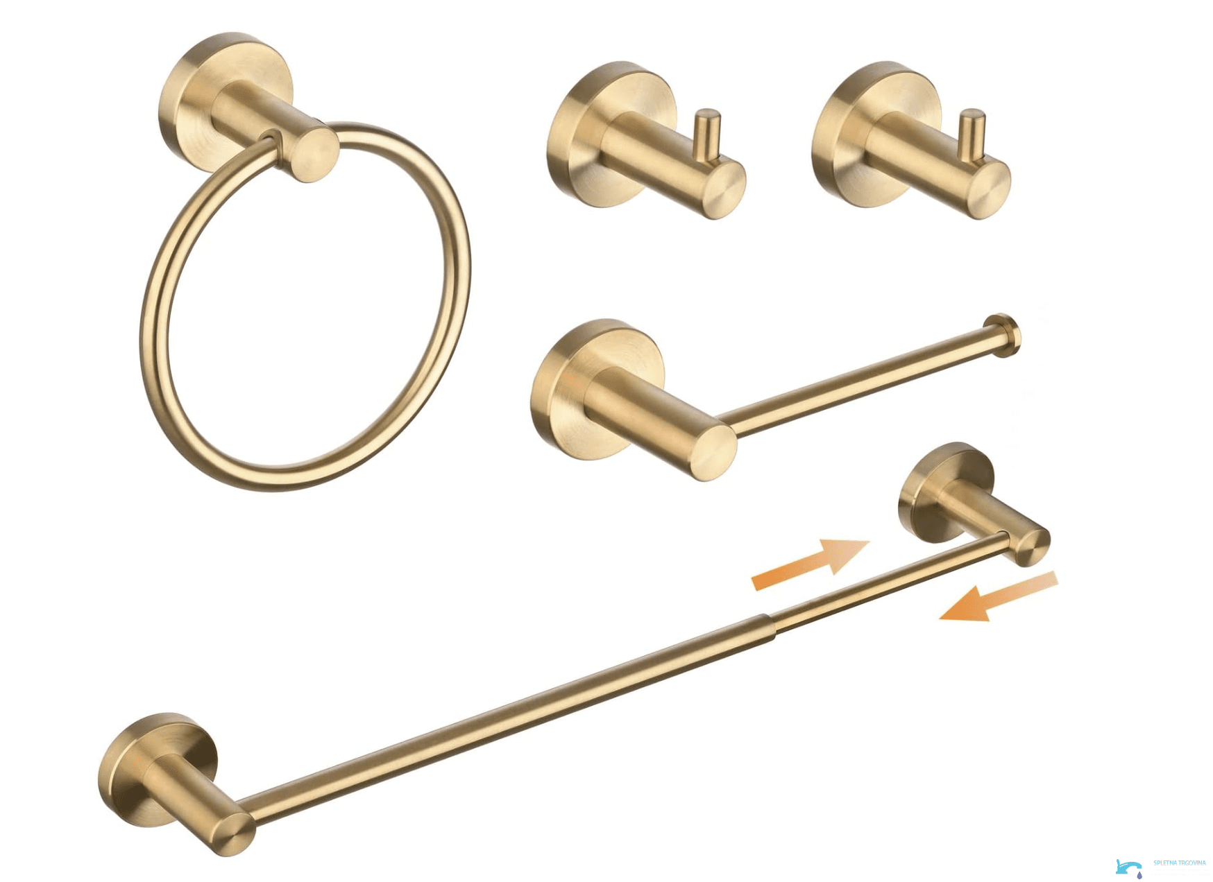Set di accessori da bagno EYN BA1308 in acciaio inox, finitura oro spazzolato
