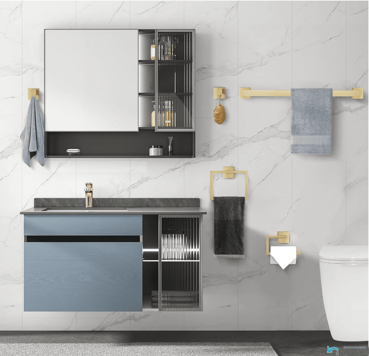Set di accessori da bagno a parete EYN BA1214 in acciaio inox oro spazzolato