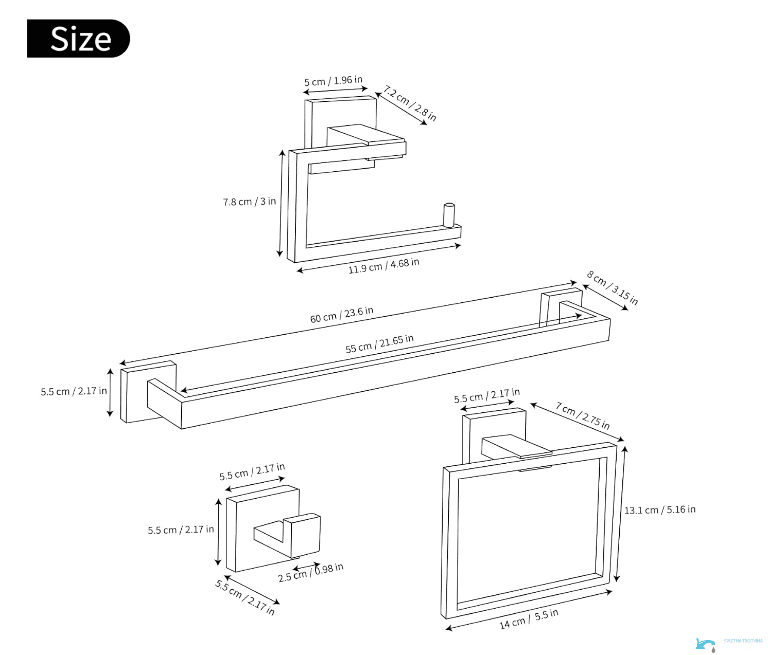 Set di accessori da bagno a parete EYN BA1214 in acciaio inox oro spazzolato