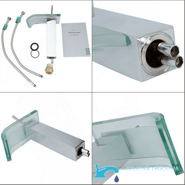 Rubinetto da piano per lavabo EYN0145 in ottone con LED, erogazione a cascata e finiture multiple