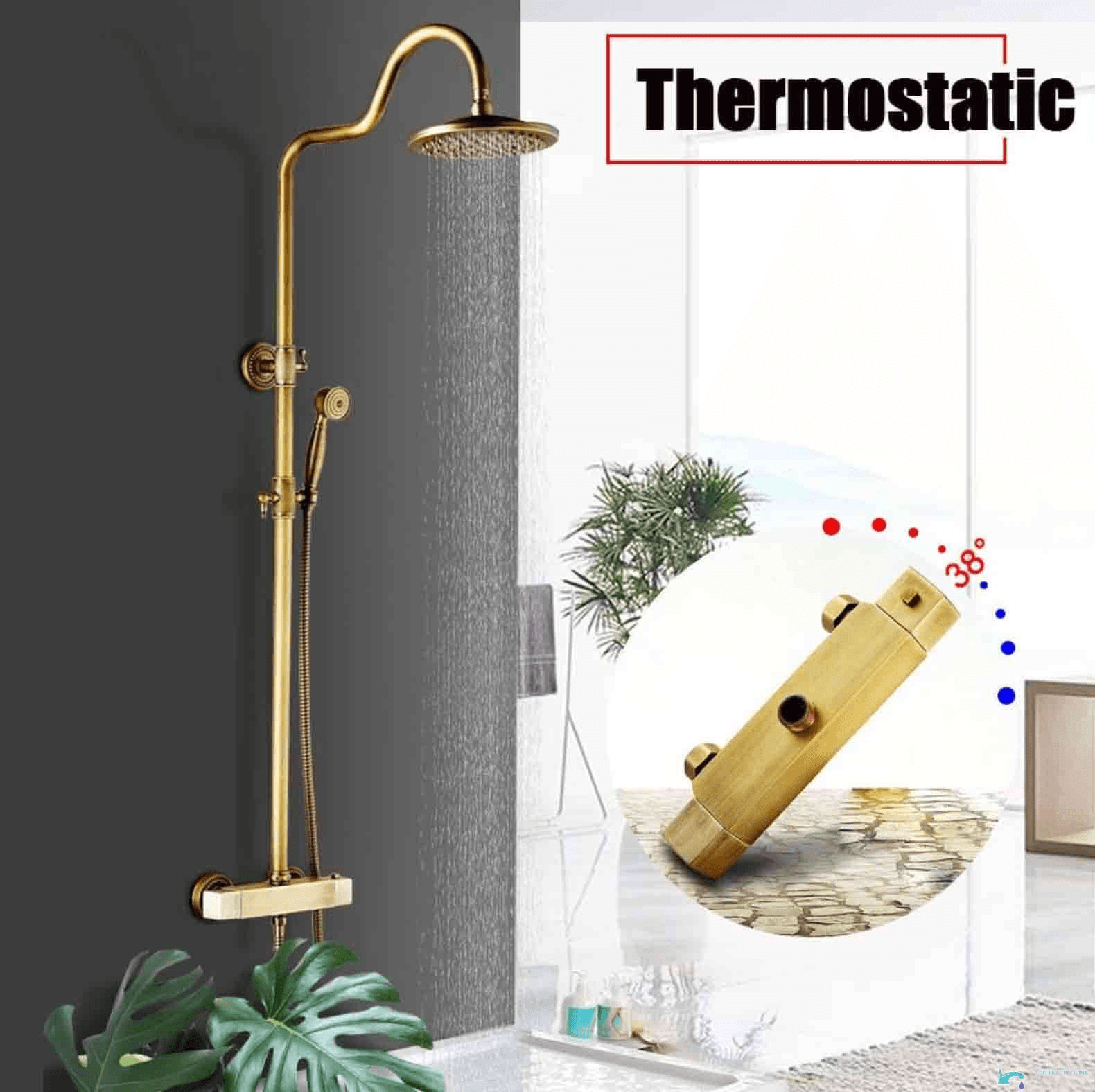 Pannello doccia termostatico EYN ATS1206 esterno in molteplici finiture, tra cui ottone anticato e bronzo anticato