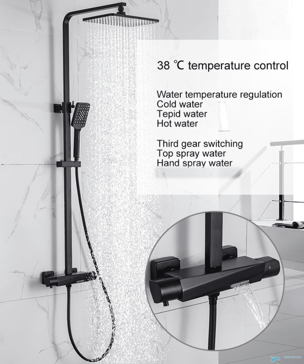 Pannello doccia termostatico EYN TB1751 da parete con getti multipli, disponibile in più finiture