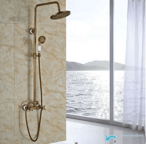 Sistema doccia esterno EYN TA1403 a due uscite in diverse finiture, tra cui bronzo anticato e ottone anticato