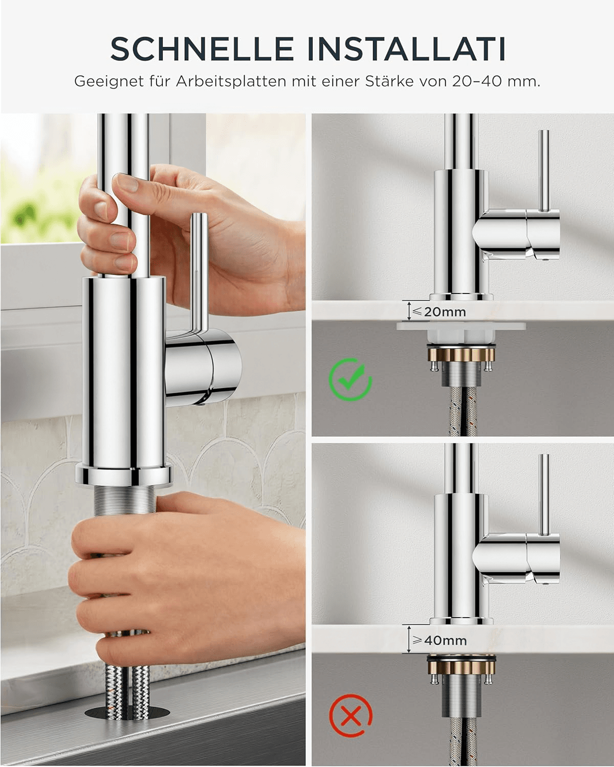 Miscelatore da cucina ELITE EDITION KFL2244 a bassa pressione con doccetta estraibile, finiture argento, cromo e nero opaco