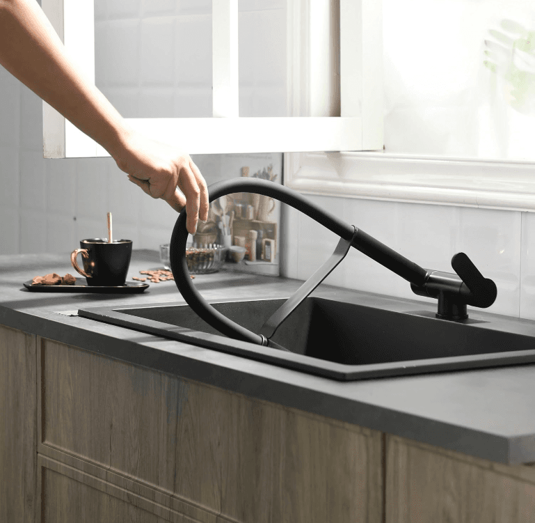 Rubinetto da cucina ribaltabile ELITE EDITION KW1202 con doccetta estraibile, in cromo, nero e grigio grafite KW1202 — 1