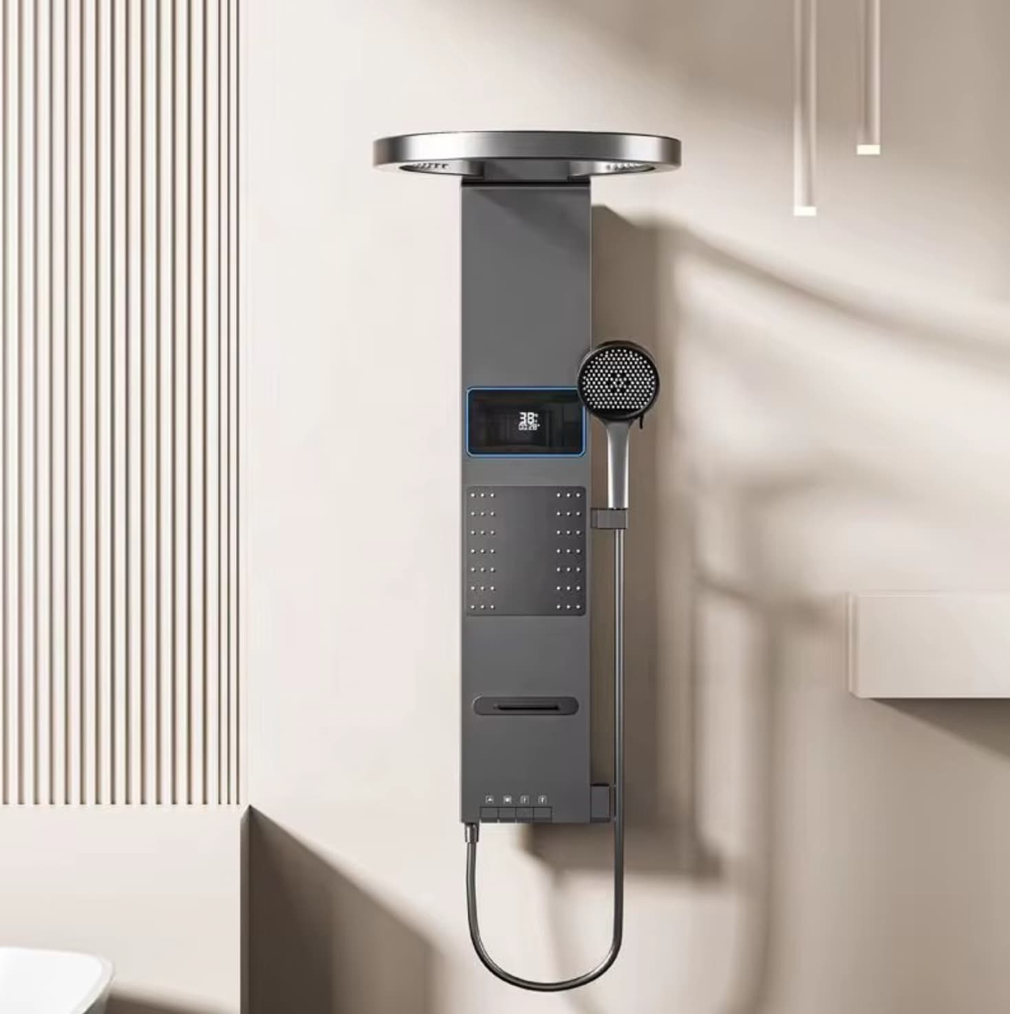 Pannello doccia ELITE EDITION BSE1424 a parete con LED, getti massaggianti e finiture grigio grafite, grigio scuro e oro — vista 1