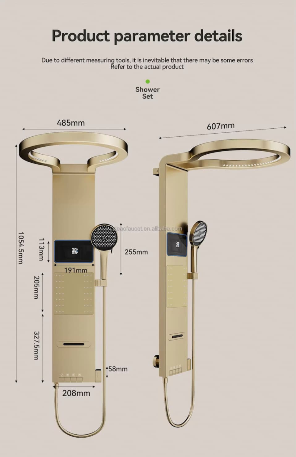 Pannello doccia ELITE EDITION BSE1424 a parete con LED, getti massaggianti e finiture grigio grafite, grigio scuro e oro