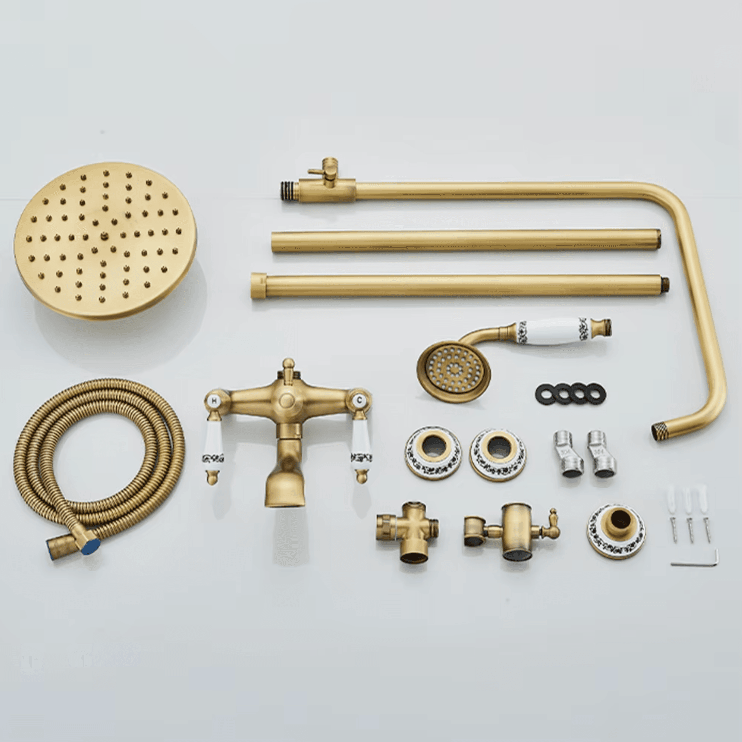 Sistema doccia esterno anticato BSE1241 con dettagli in ceramica ed effetto ottone dorato