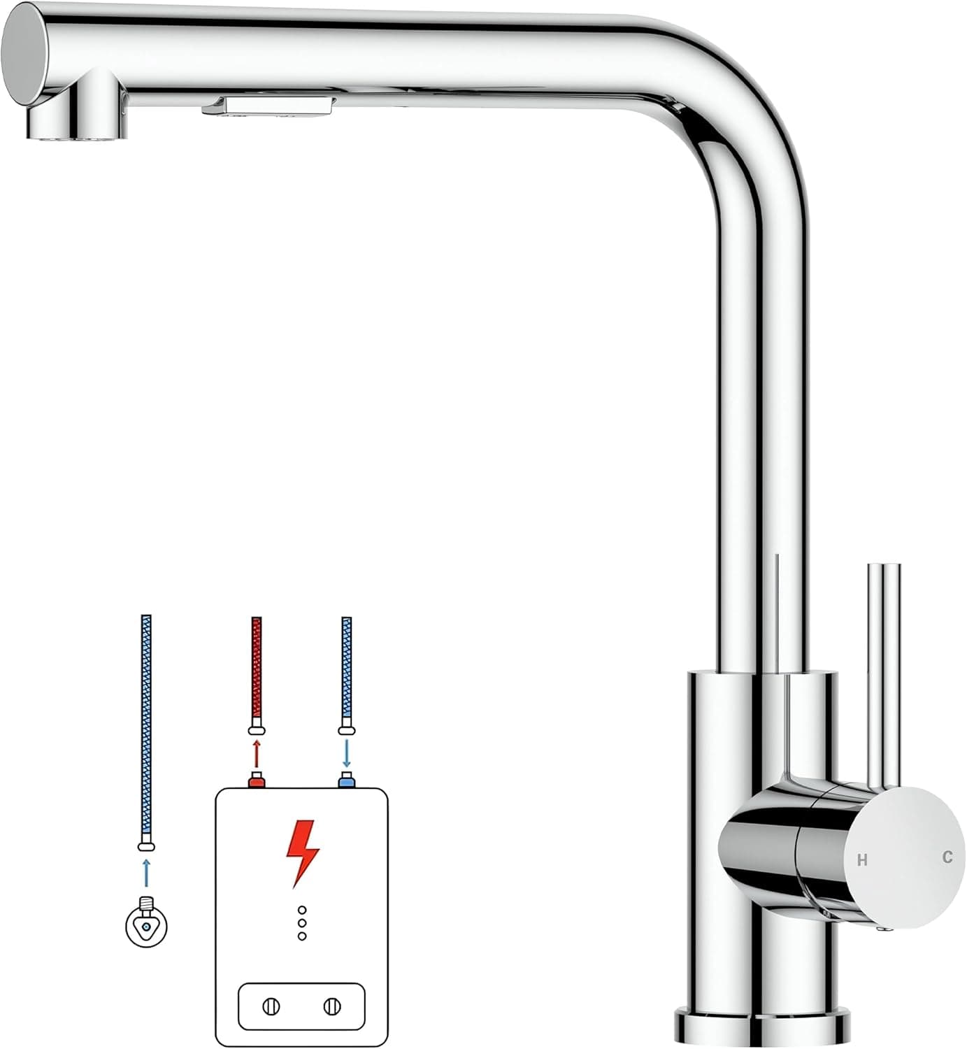 Miscelatore da cucina ELITE EDITION KFL2244 a bassa pressione con doccetta estraibile, finiture argento, cromo e nero opaco — vista 25