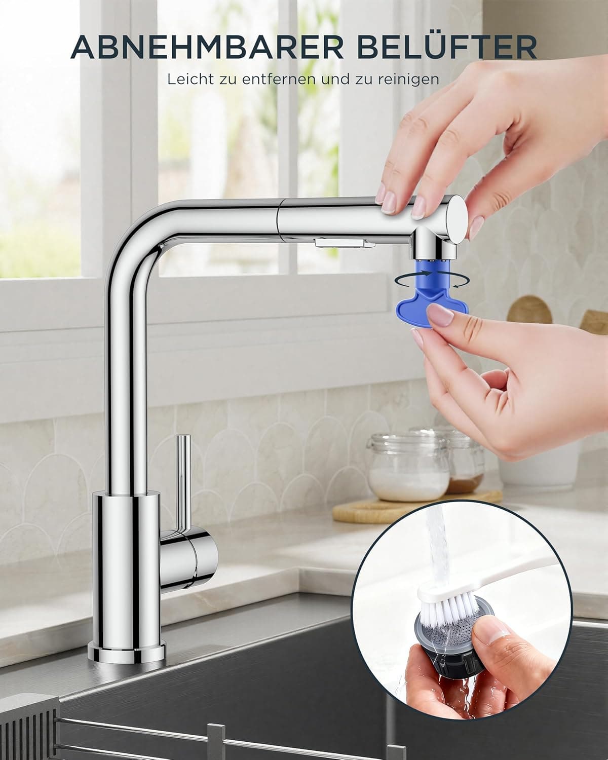 Miscelatore da cucina ELITE EDITION KFL2244 a bassa pressione con doccetta estraibile, finiture argento, cromo e nero opaco