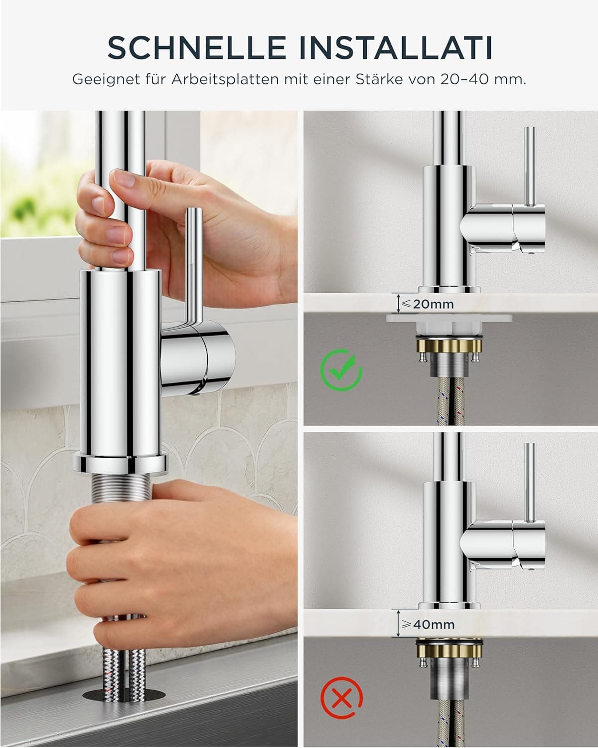 Miscelatore da cucina ELITE EDITION KFL2244 a bassa pressione con doccetta estraibile, finiture argento, cromo e nero opaco