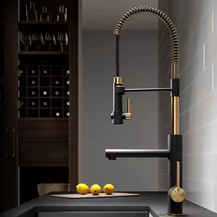 Miscelatore in acciaio inox 304 monocomando da piano ELITE EDITION KFD1693 nero opaco e oro