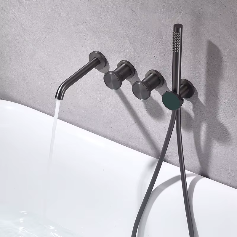 Shower Set All-copper Led Display Wall-mounted Gunmetal Gray Bathtub Concealed Faucet