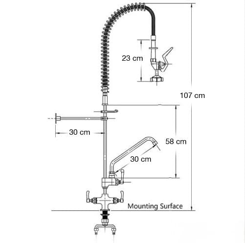 Disegno tecnico del rubinetto EYN AK1552 (altezza 107 cm, sporgenza 30 cm)