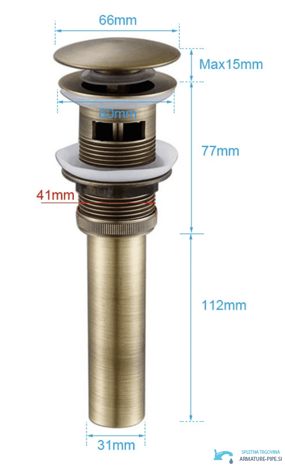Piletta click-clack AP1005 in bronzo anticato spazzolato