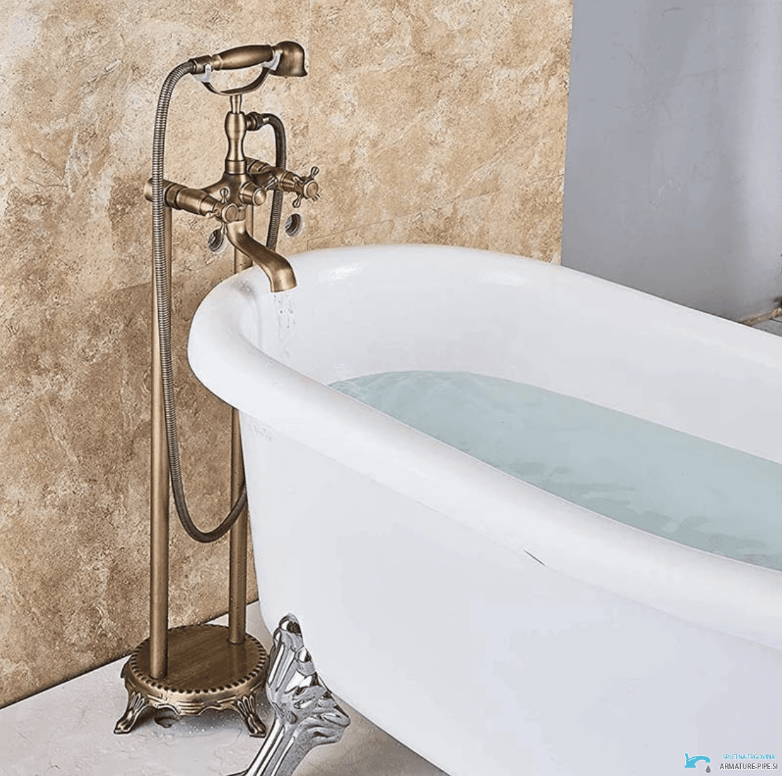 Miscelatore freestanding per vasca AQF2016 con finitura ottone anticato