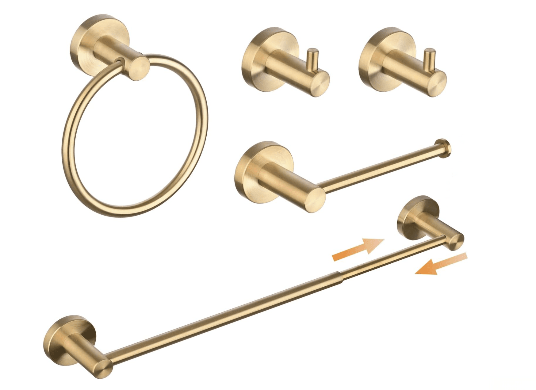 Set di accessori da bagno EYN BA1308 in acciaio inox, finitura oro spazzolato — vista 1