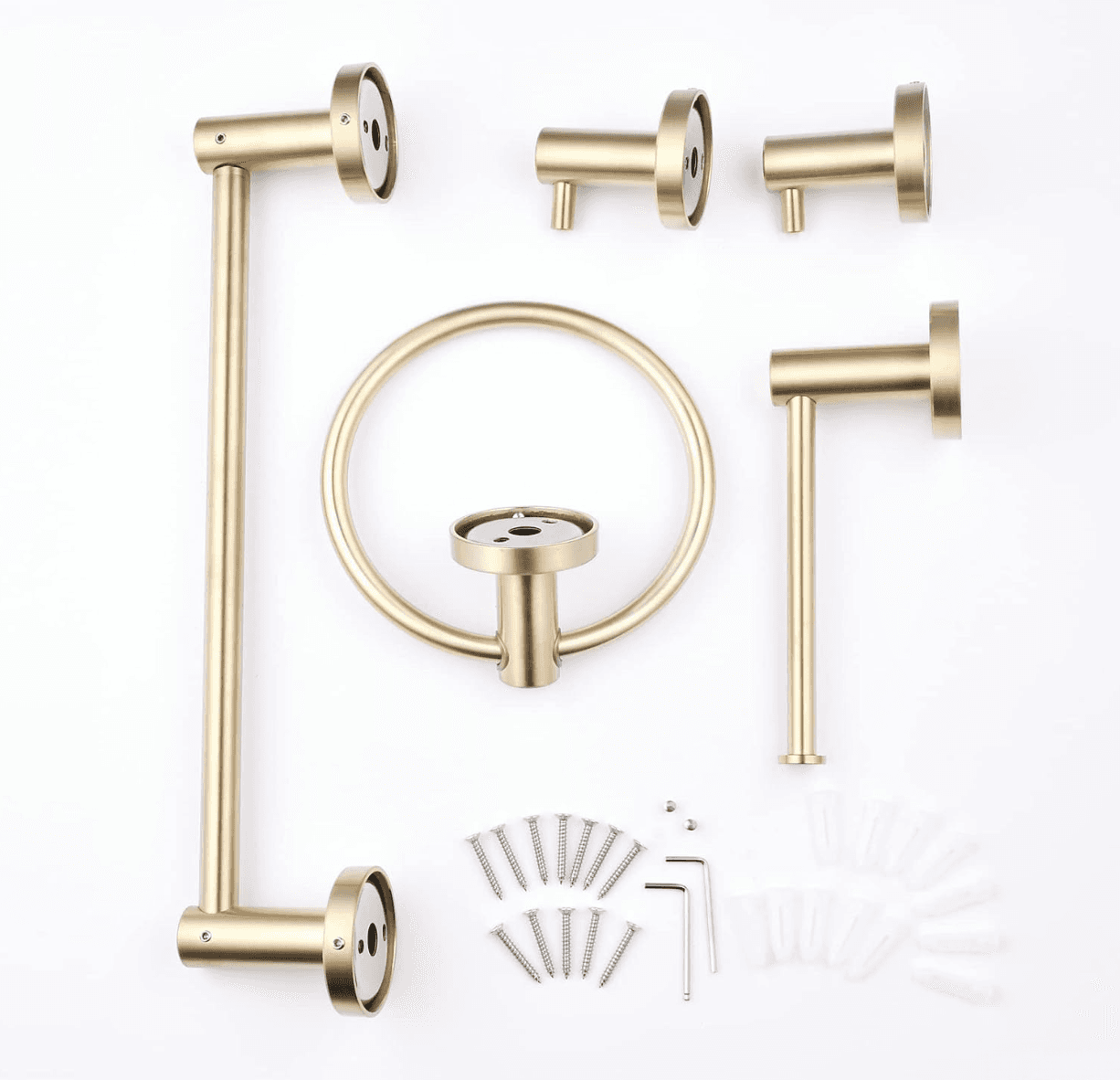 Set di accessori da bagno EYN BA1308 in acciaio inox, finitura oro spazzolato