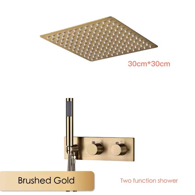 Sistema doccia da incasso ELITE EDITION BCS1499-1 termostatico con LED e cascata, in diverse finiture tra cui oro spazzolato e nero opaco — vista 30