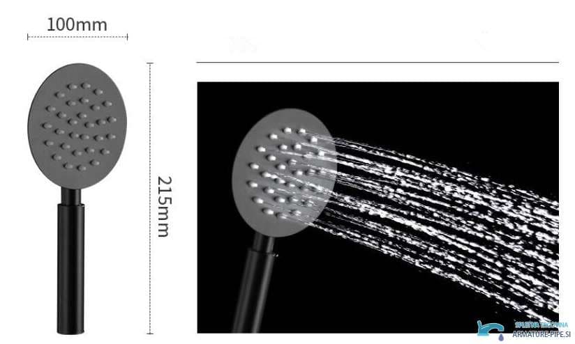 Disegno tecnico della doccetta EYN BH1747 con testa da 100 mm e lunghezza totale di 215 mm
