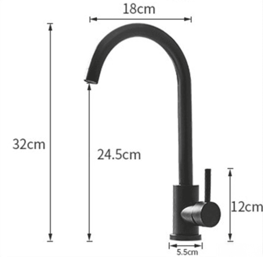 Disegno tecnico del rubinetto BP1402, altezza 32 cm e sporgenza 18 cm