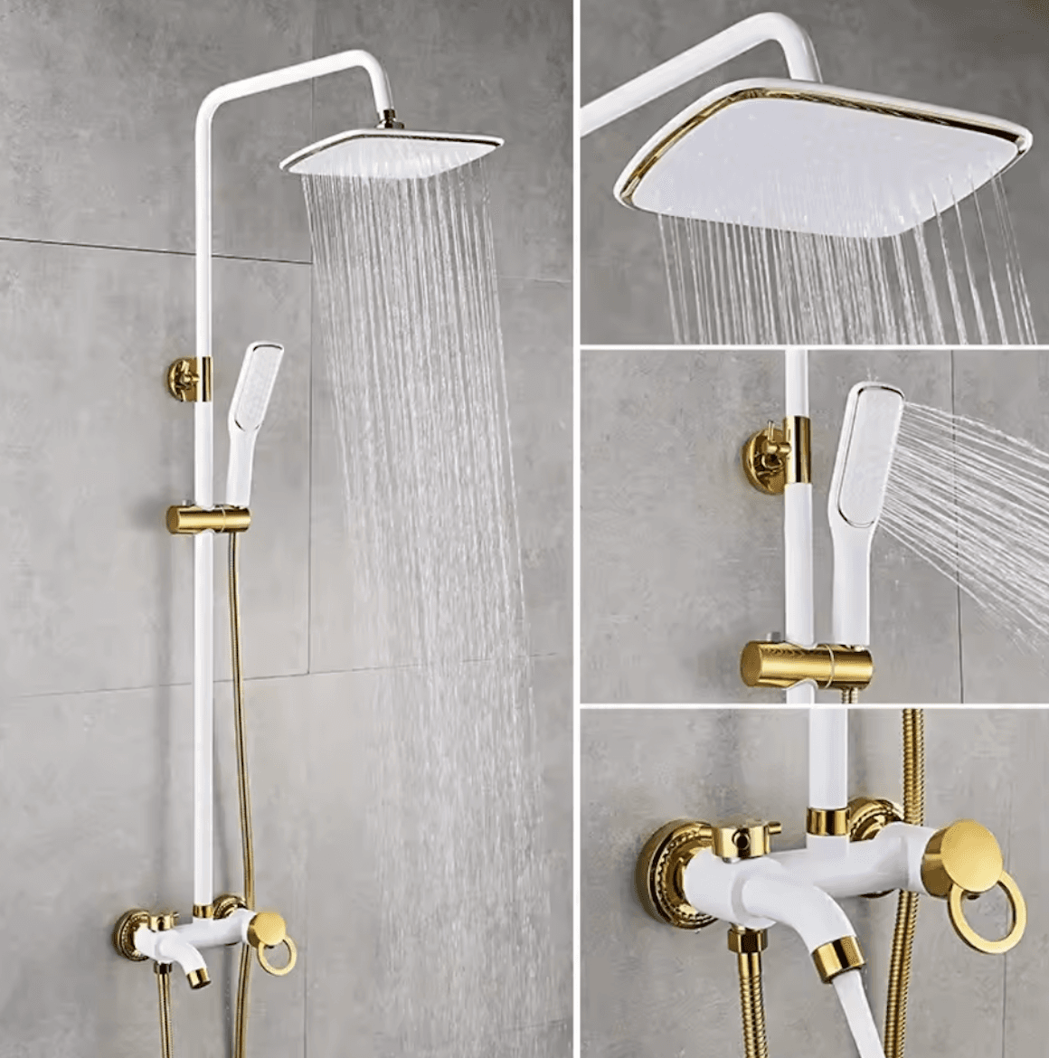Sistema doccia a parete EYN BSE1250 bianco lucido con dettagli color oro