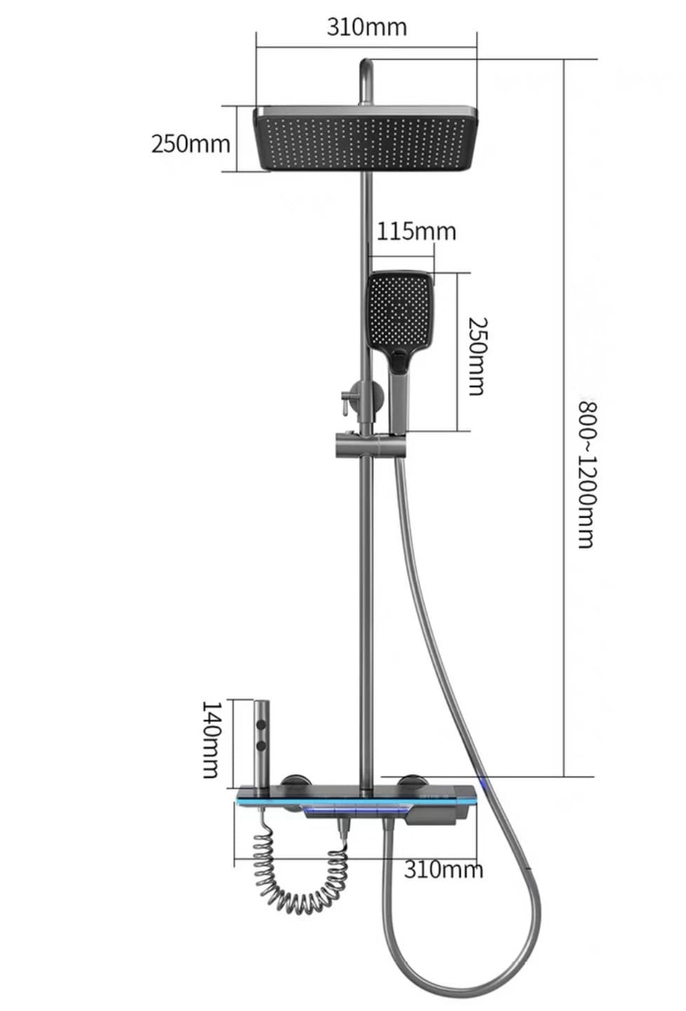 Sistema doccia a parete ELITE EDITION BSE1307 con LED, getti massaggianti, cascata e finiture in più colori