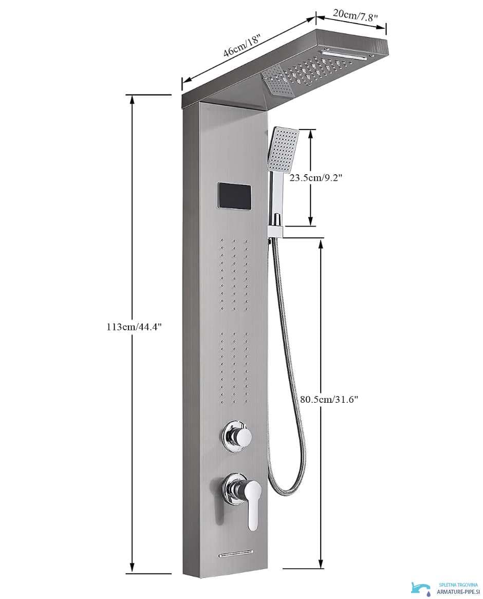 Disegno tecnico del pannello doccia LED BSP1912 (113 × 46 × 20 cm)