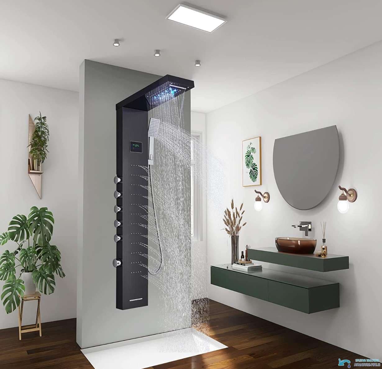 Sistema doccia a parete EYN con display LED BSP2040 in nero opaco