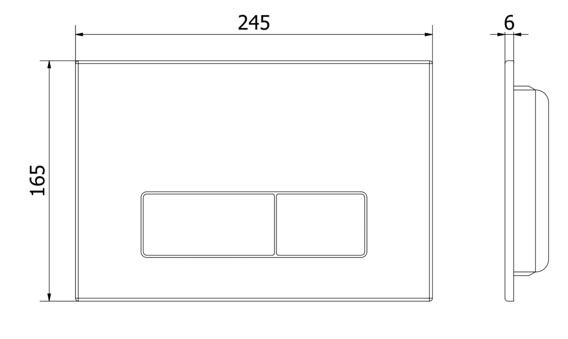 Disegno tecnico della placca di comando BW1737 (245 × 165 × 6 mm)