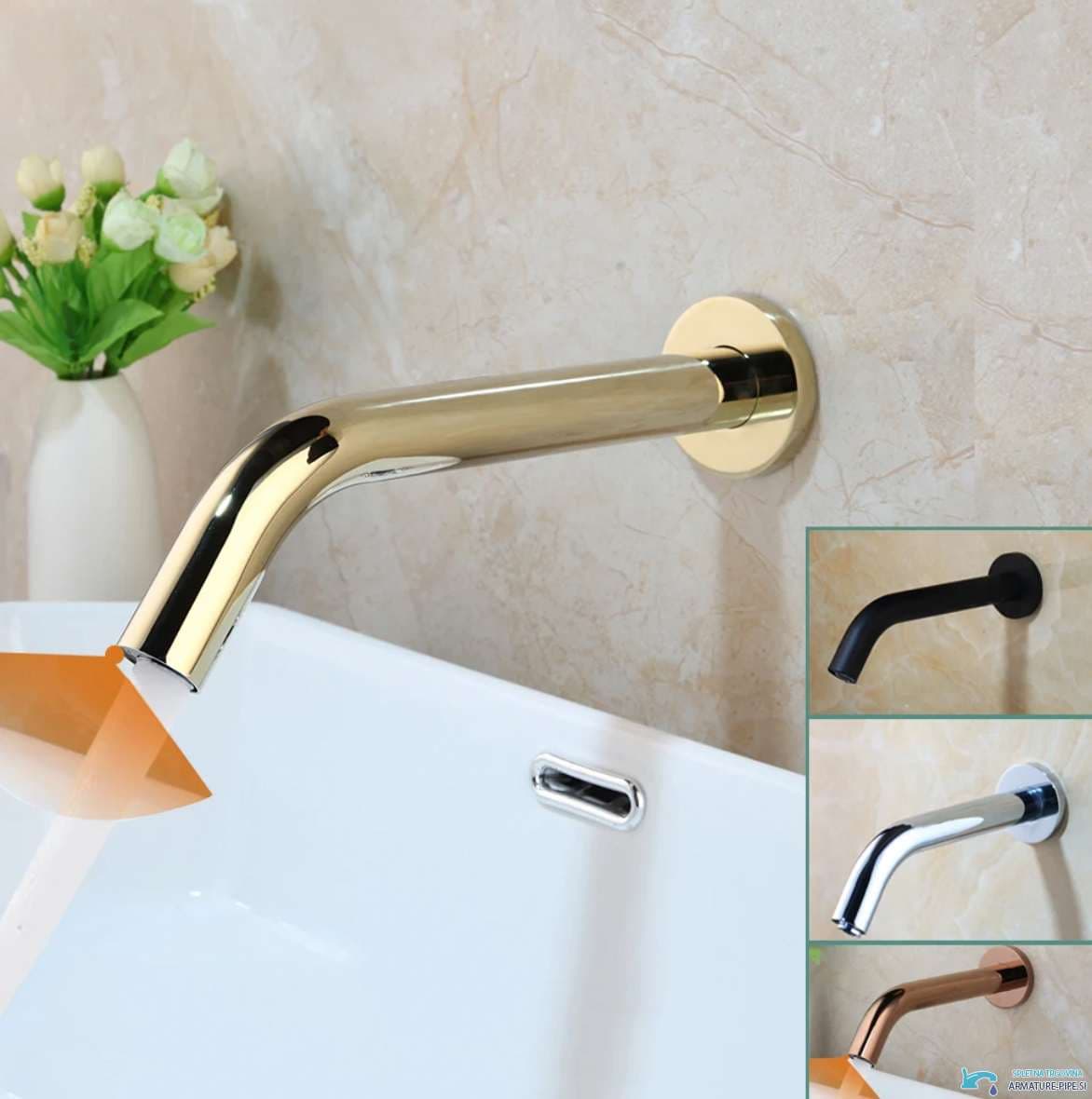 Rubinetto a parete con sensore BWS1254 in finitura oro lucido