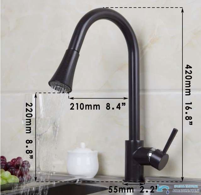 Misure del miscelatore EYN CA9422b: altezza 420 mm, sporgenza 210 mm