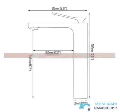 Disegno tecnico EYN CKB2241: altezza 310 mm e sporgenza 160 mm