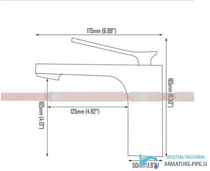 Disegno tecnico EYN CKB2241: altezza 185 mm e sporgenza 125 mm