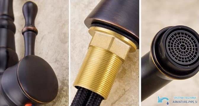 Dettaglio di leva, stelo filettato e aeratore del miscelatore retrò CKB2255