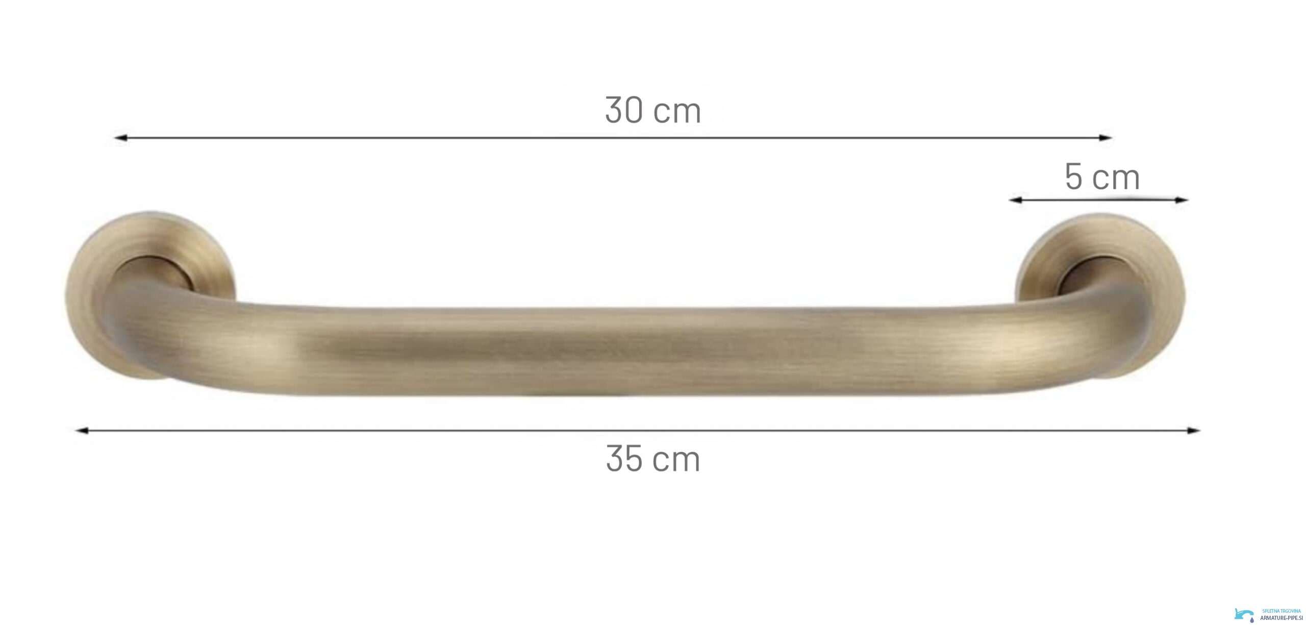 Misure del maniglione EYN DB1008: lunghezza totale 35 cm, interasse 30 cm
