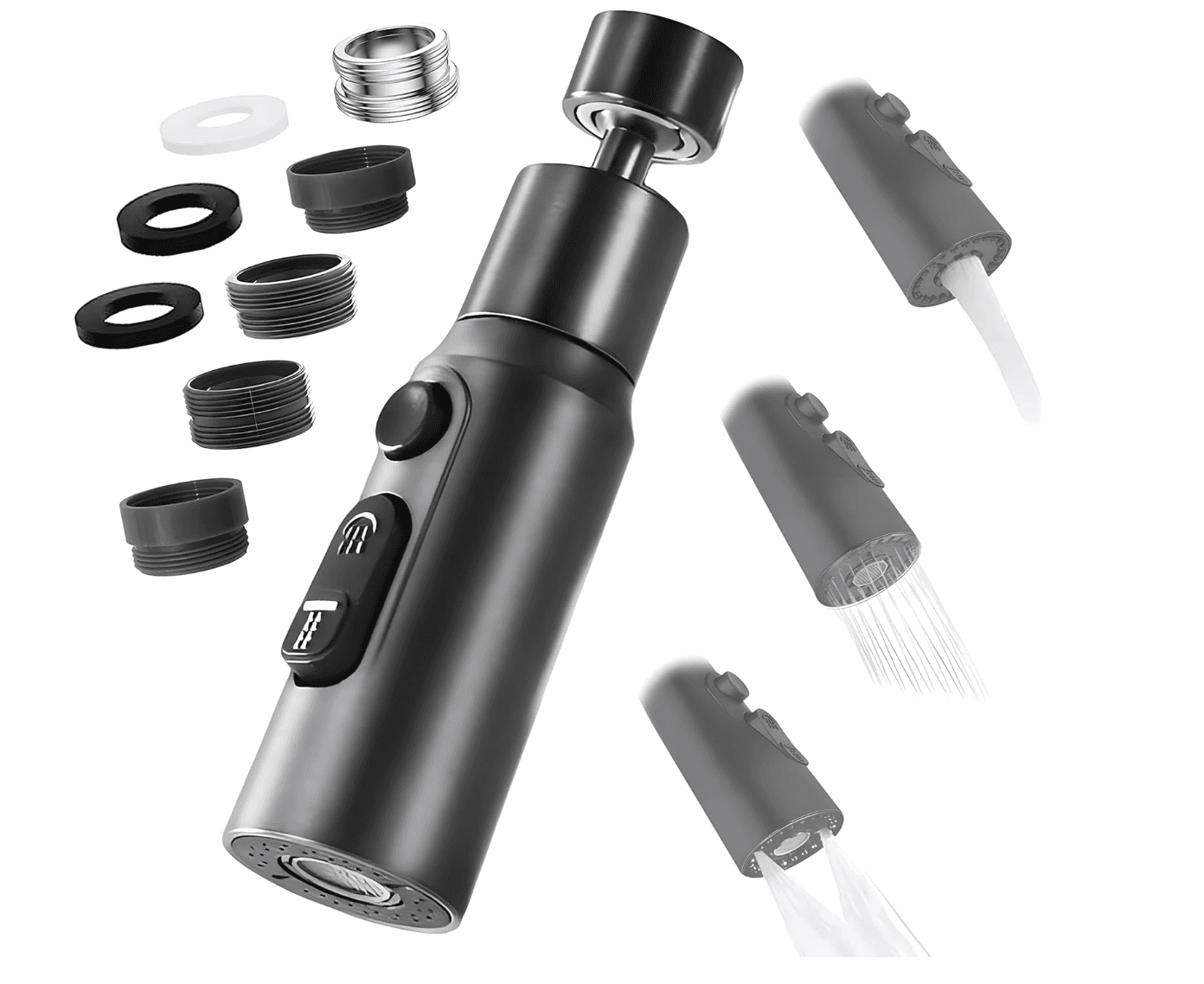 Aeratore multifunzione orientabile a 360° con 3 tipi di getto DEL1712 nero opaco