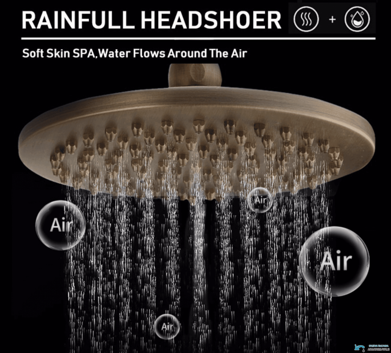 Specifiche della doccia antica EYN ATS1206: soffione tondo con getto aria-acqua