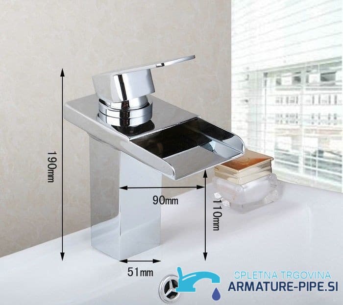 Schema quotato del miscelatore a cascata EYN206, altezza 190 mm e sporgenza 90 mm