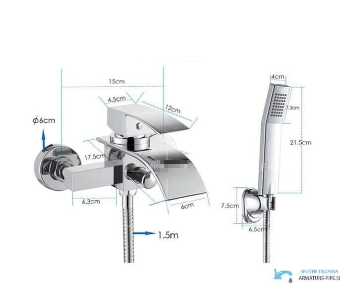 Misure del miscelatore vasca EYN3535 con doccetta e flessibile da 1,5 m