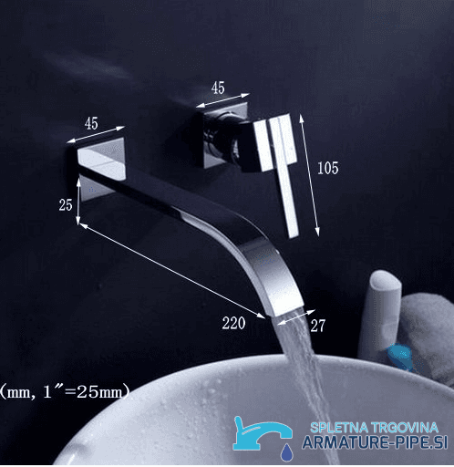 Dimensioni del miscelatore lavabo a parete EYN4301: sporgenza 220 mm