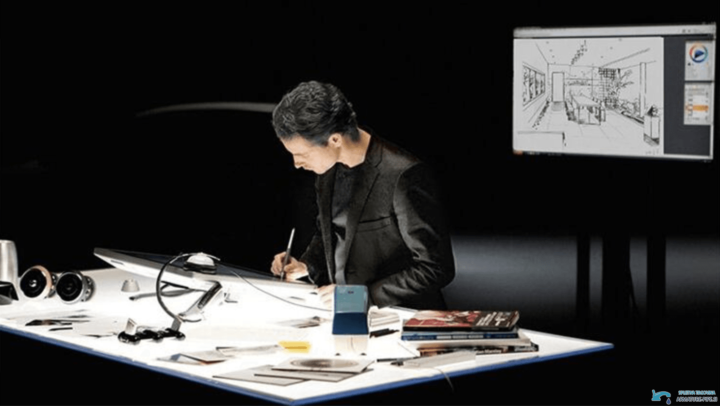 Miscelatore lavabo GB1424-zs in uso: studio di design con postazione di progettazione