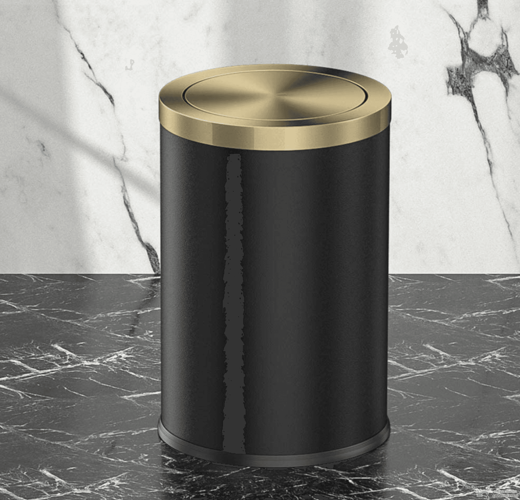 Pattumiera oro e nera GB1755 con corpo nero opaco e coperchio oro spazzolato