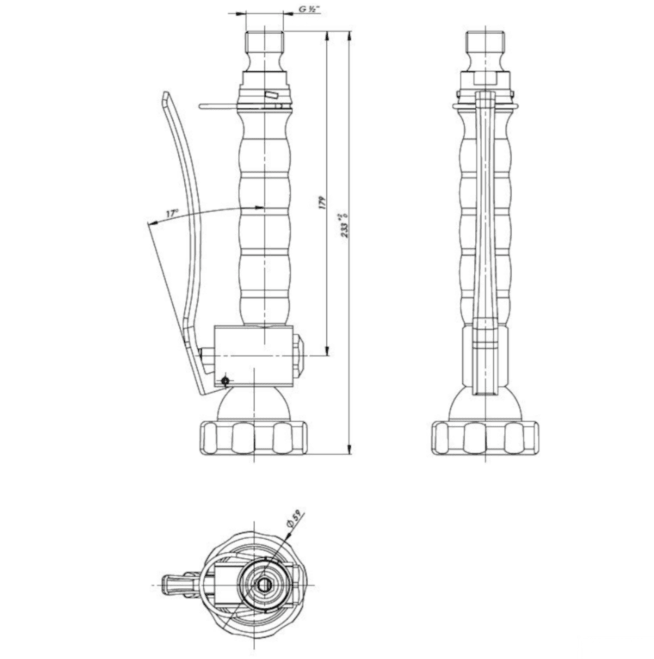 Disegno tecnico della testina doccetta GL1809 (233 mm, G 1/2)